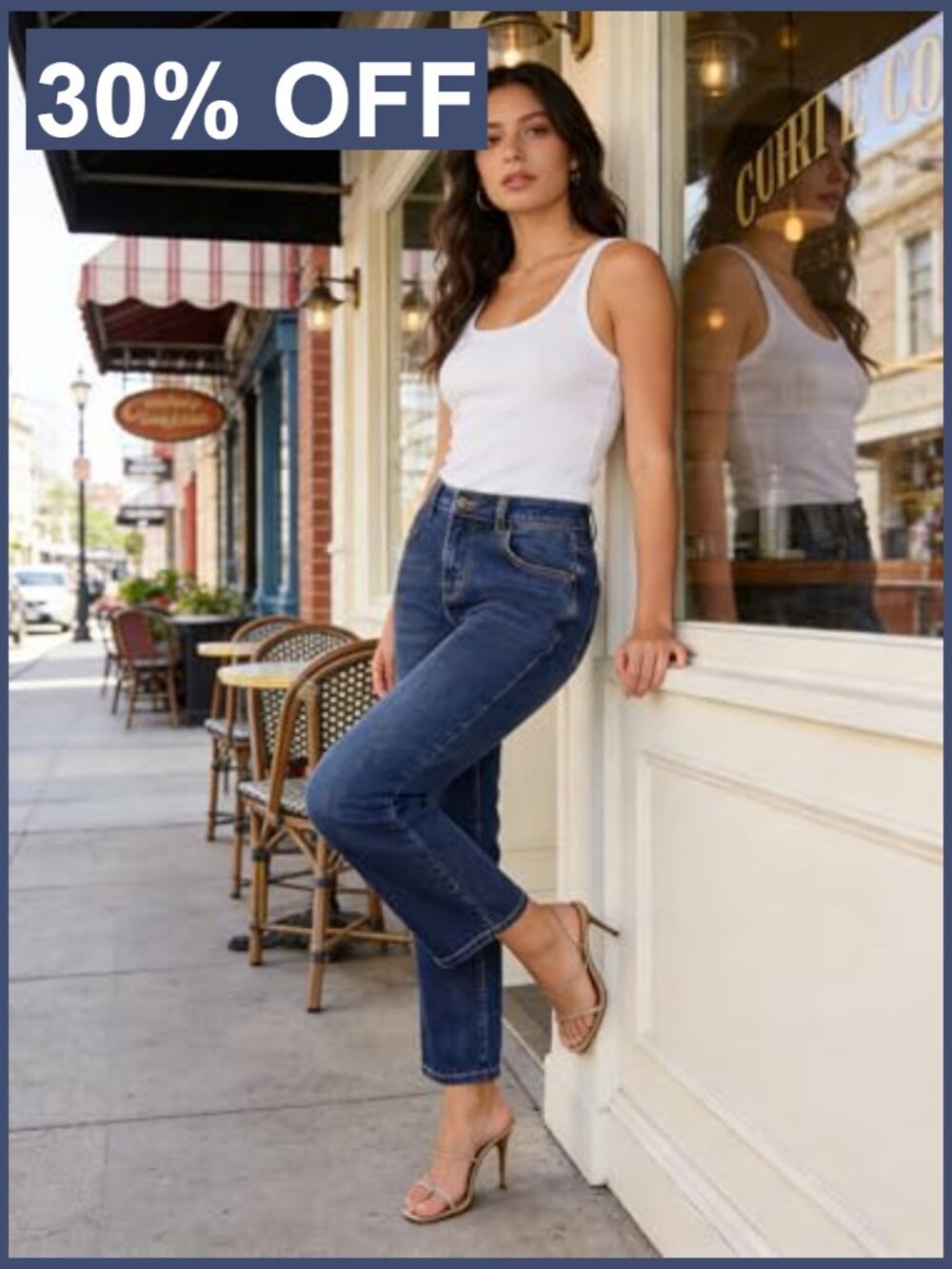 Mid Rise Straight Leg Jeans Stretchy with Pockets Casual Denim - Picture 4 of 6
